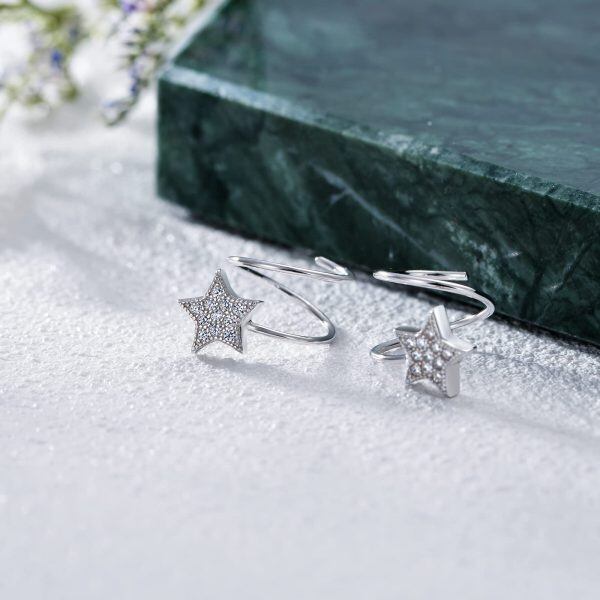 Sterling Silver Shiny Star Shape Earrings-1