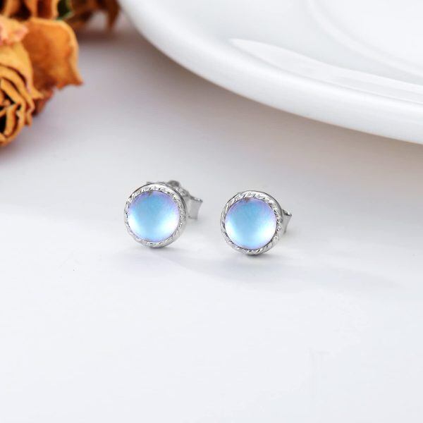 Sterling Silver Moonstone Stud Earrings-2