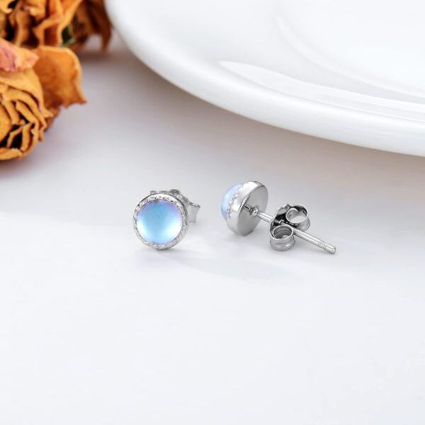 Sterling Silver Moonstone Stud Earrings-3