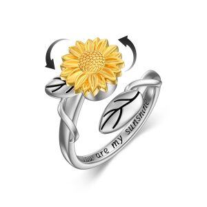 Sterling Silver Sunflower Anxiety Rings -0