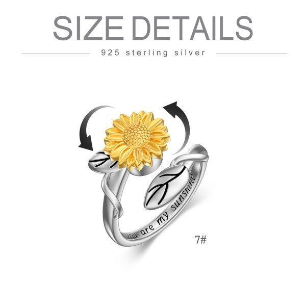 Sterling Silver Sunflower Anxiety Rings -3