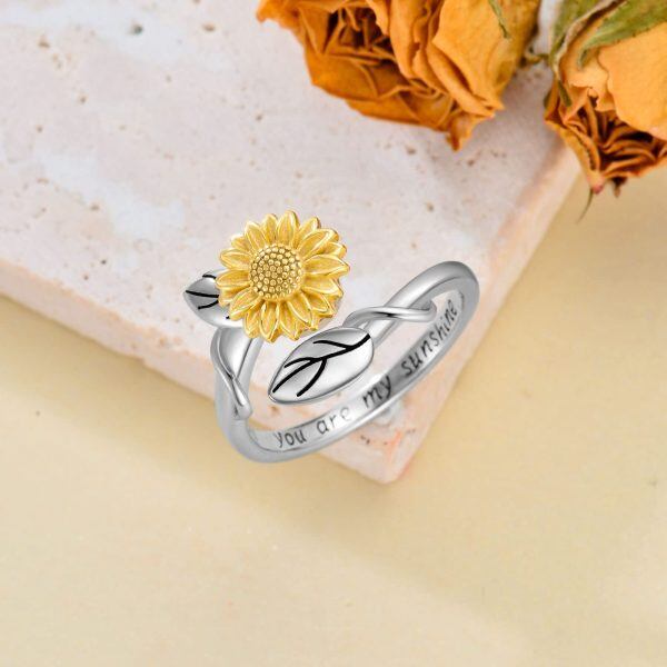 Sterling Silver Sunflower Anxiety Rings -4