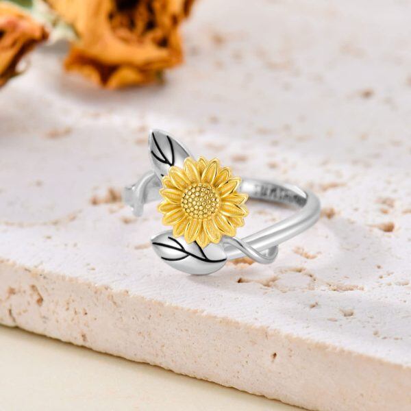 Sterling Silver Sunflower Anxiety Rings -5