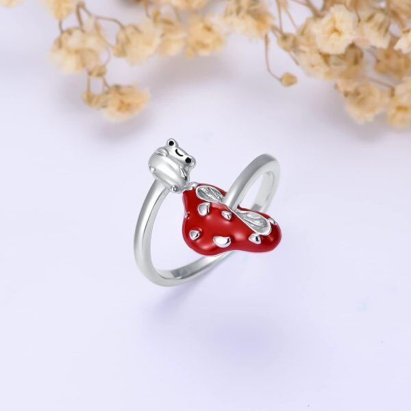 Sterling Silver Red Mushroom Frog Ring-1