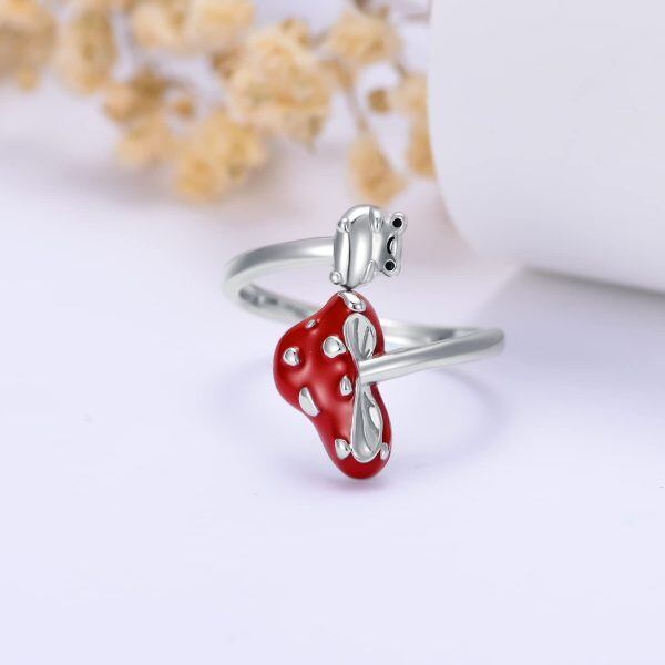 Sterling Silver Red Mushroom Frog Ring-2