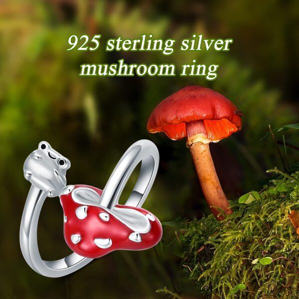 Sterling Silver Red Mushroom Frog Ring-4