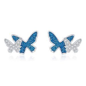 Sterling Silver Blue Butterfly Studs Earrings-0