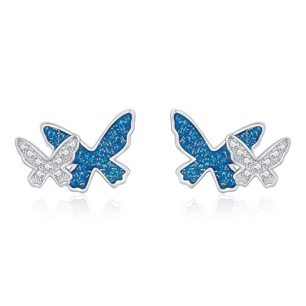 Sterling Silver Blue Butterfly Studs Earrings-0