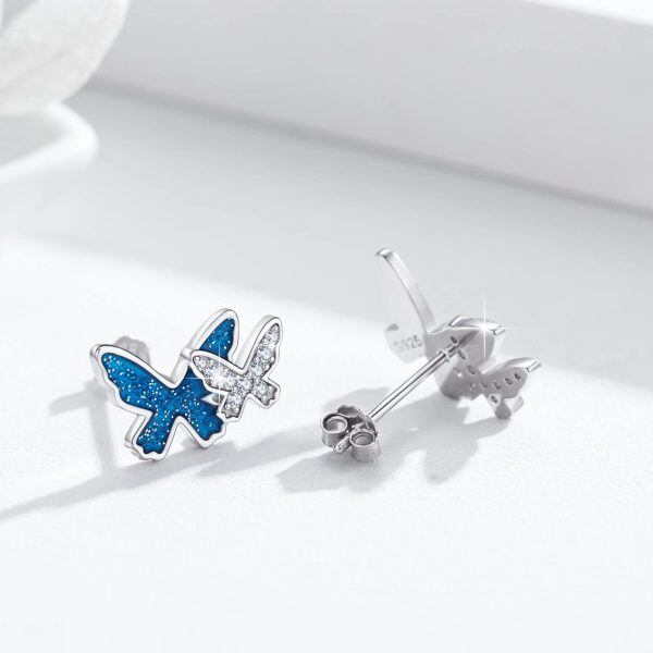 Sterling Silver Blue Butterfly Studs Earrings-4