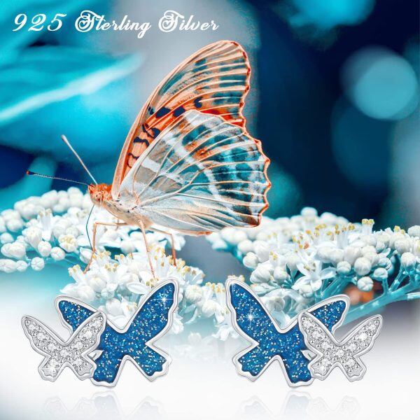 Sterling Silver Blue Butterfly Studs Earrings-5