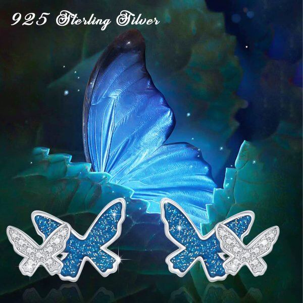 Sterling Silver Blue Butterfly Studs Earrings-6