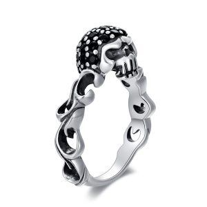 Sterling Silver Black Cubic Zirconia Skull Ring-0