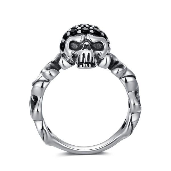 Sterling Silver Black Cubic Zirconia Skull Ring-3