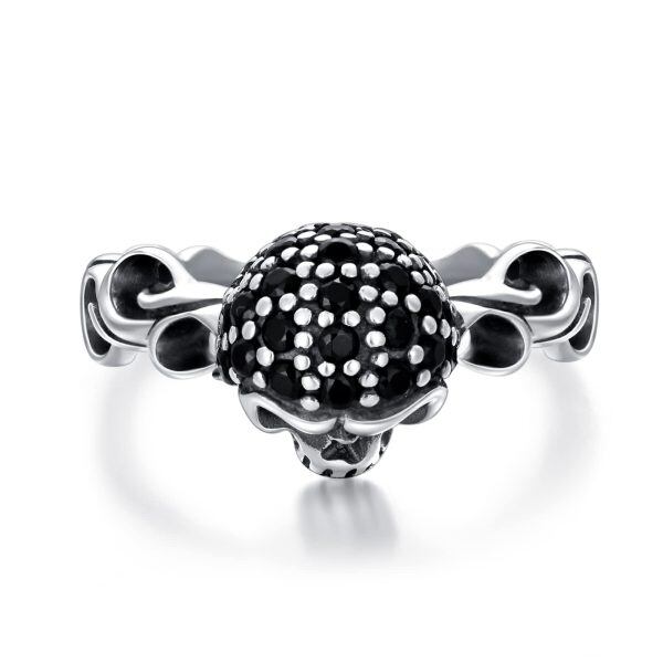 Sterling Silver Black Cubic Zirconia Skull Ring-4