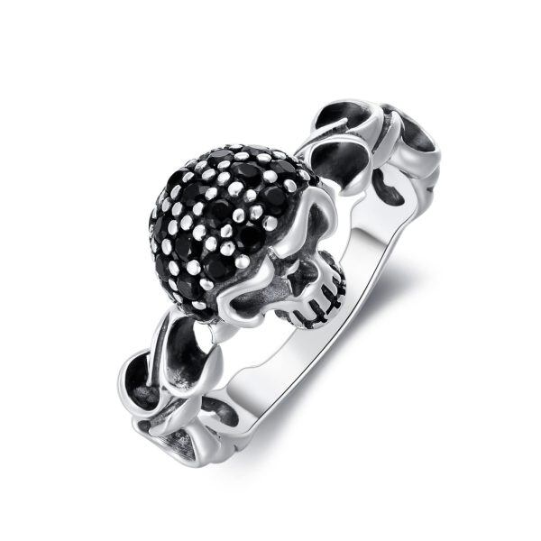 Sterling Silver Black Cubic Zirconia Skull Ring-5