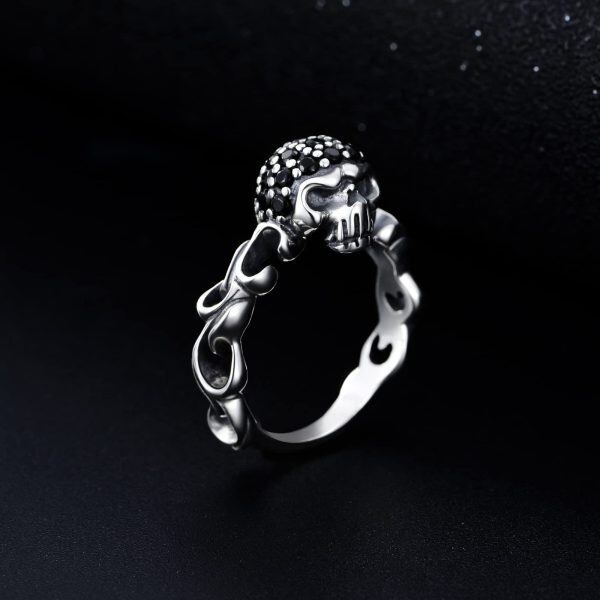 Sterling Silver Black Cubic Zirconia Skull Ring-6