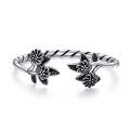 wholesale 925 Sterling Silver Floral Open Cuff Bracelet for Women - Vintage Style Jewelry-0-0
