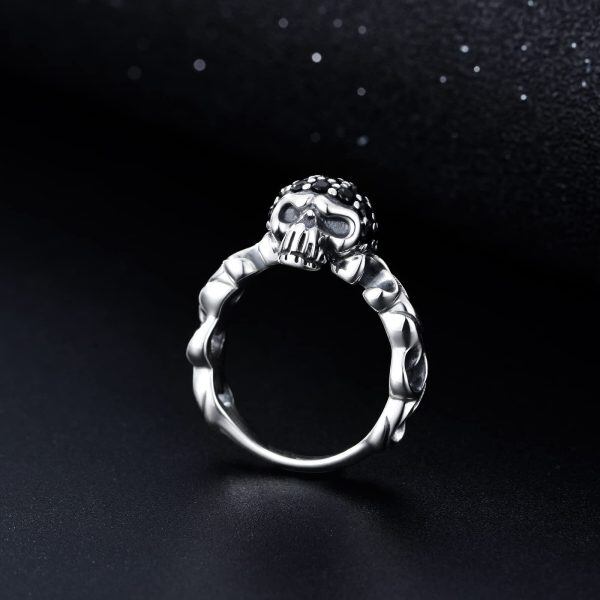 Sterling Silver Black Cubic Zirconia Skull Ring-7