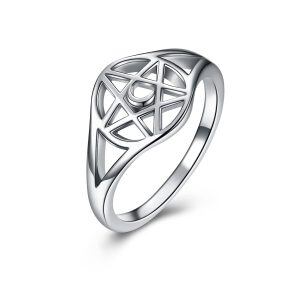 Sterling Silver Pentagram Pentacle Ring -0