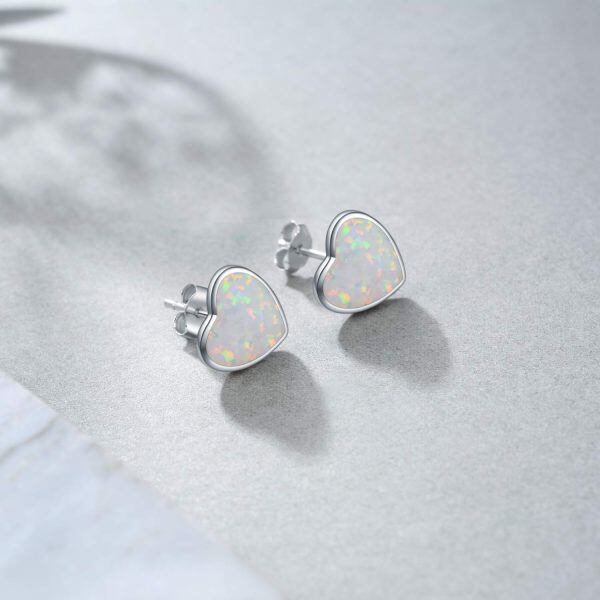 Sterling Silver Opal Stud Earrings -5