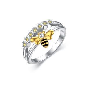 Sterling Silver Bee Band Ring-0