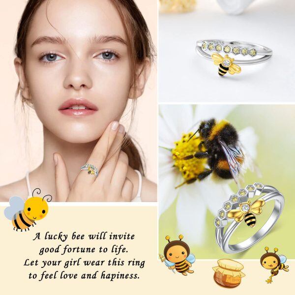 Sterling Silver Bee Band Ring-4