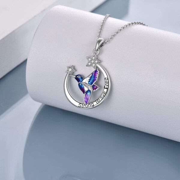 Sterling Silver Hummingbird Moon Necklace -1