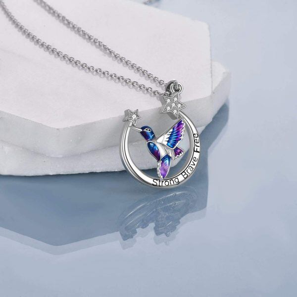 Sterling Silver Hummingbird Moon Necklace -2