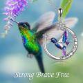 wholesale 925 Sterling Silver Hummingbird & Crescent Moon Pendant Necklace with Stars and Engraved Words Strong Brave Free - Fashion Jewelry for Women-0-4