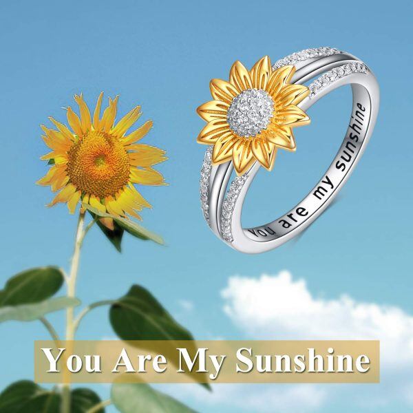 Sterling Silver You are My Sunshine Sunflower Statement Ring -1