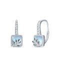 wholesale 925 Sterling Silver Blue Moonstone Square Leaf Leverback Dangle Earrings for Women Gifts-0-0