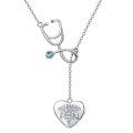 wholesale 925 Sterling Silver Heart-Shaped RN Caduceus Pendant Necklace with Blue Crystal and Chain for Women-0-0