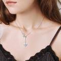 wholesale 925 Sterling Silver Heart-Shaped RN Caduceus Pendant Necklace with Blue Crystal and Chain for Women-0-1