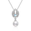 wholesale 925 Sterling Silver Angel Wing Moonstone & Pearl Pendant Necklace for Women-0-0