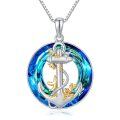 wholesale 925 Sterling Silver Blue Crystal Anchor Rope Pendant Necklace for Women-0-0