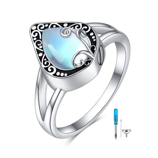 Sterling Silver Moonstone Filigree Cremation Rings -0