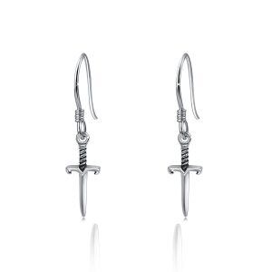 Sterling Silver Dagger Sword Dangle Drop Earrings -0