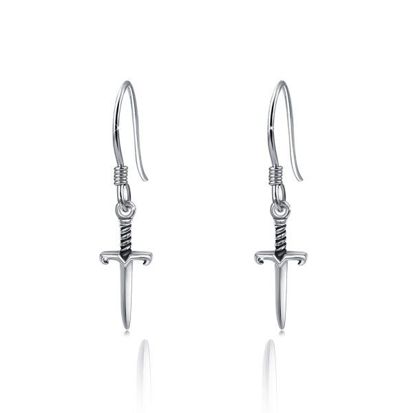 Sterling Silver Dagger Sword Dangle Drop Earrings -0