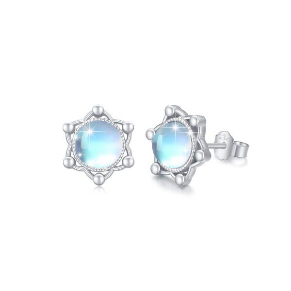 Sterling Silver Lotus Star Moonstone Earrings-0