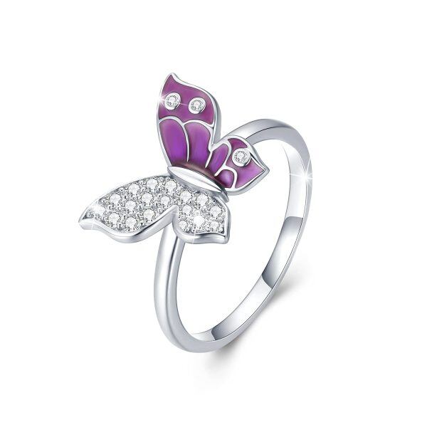 Sterling Silver Purple Butterfly Ring -0