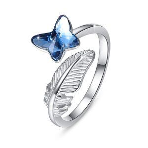 Sterling Silver Feather Butterfly Ring-0