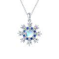 wholesale 925 Sterling Silver Blue Crystal Snowflake Pendant Necklace for Women-0-0