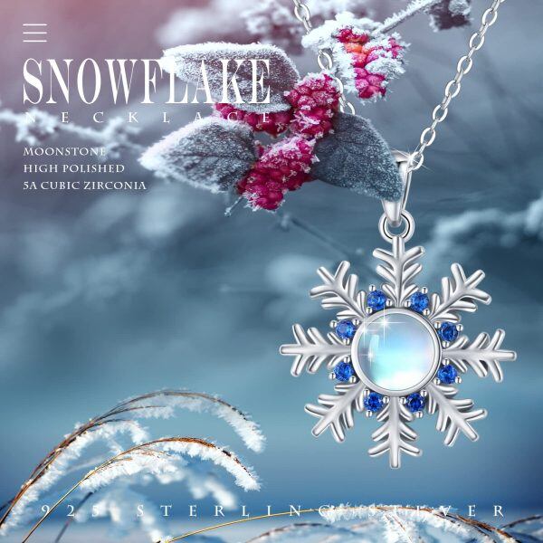 Sterling Silver Moonstone Snowflake Necklace -2