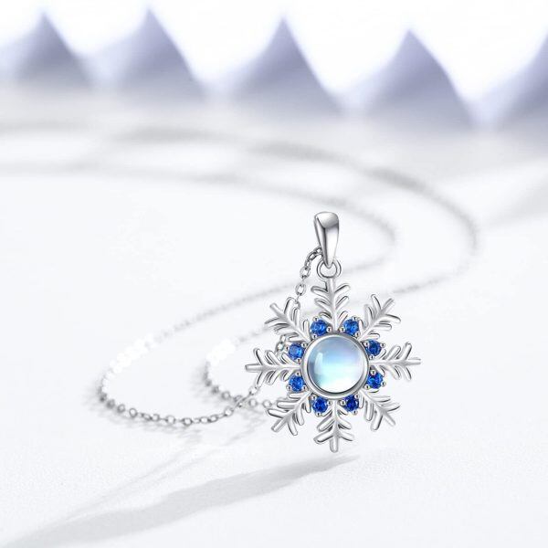 Sterling Silver Moonstone Snowflake Necklace -5