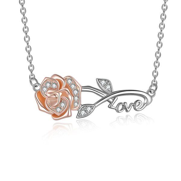 Sterling Silver Rose Flower Infinity Pendant Necklace-0