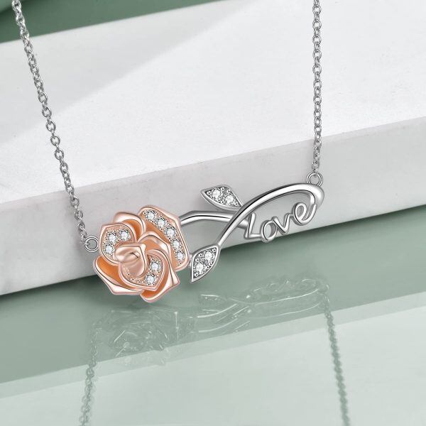 Sterling Silver Rose Flower Infinity Pendant Necklace-3