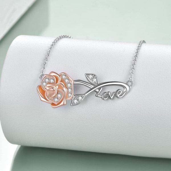 Sterling Silver Rose Flower Infinity Pendant Necklace-4