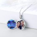 wholesale 925 Sterling Silver Photo Round World Travel Map Locket Pendant Necklace with Abalone Shell Inlay for Women-0-2