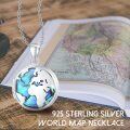 wholesale 925 Sterling Silver Photo Round World Travel Map Locket Pendant Necklace with Abalone Shell Inlay for Women-0-3