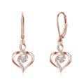 wholesale Rose Gold Plated 925 Sterling Silver Double Heart Dangle Earrings with Cubic Zirconia for Women-0-0